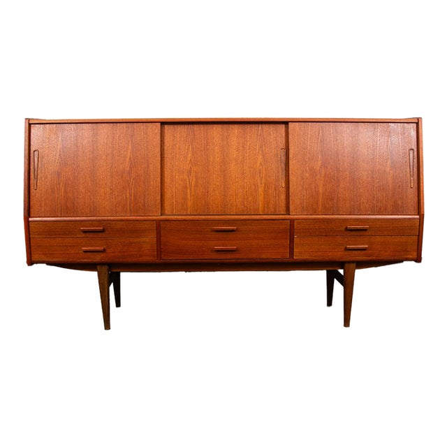 Mid Century Danish Modern Credenza Sideboard Central Bar Teak MCM 6 Drawers 78" For Sale