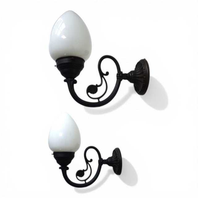 Art Nouveau Brass and Glass Wall Lamps, 1980s, Set of 2 For Sale - Image 4 of 17