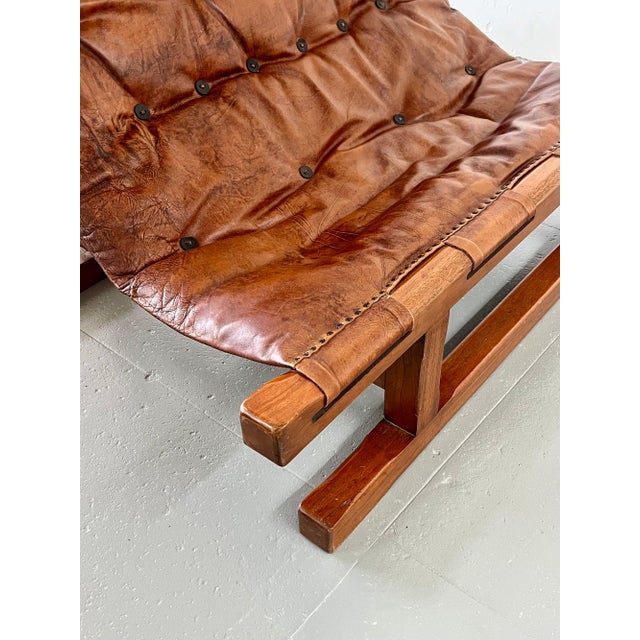 Vintage Dutch Brutalist Solid Wood and Leather Sofa For Sale - Image 4 of 4