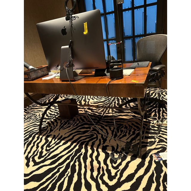 Campaign Vintage Campaign-Style Desk With Curved Metal Base For Sale - Image 3 of 3