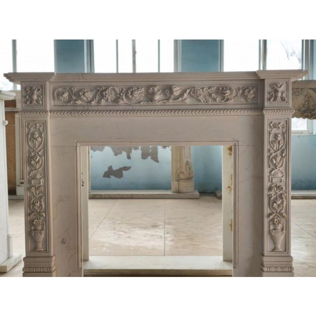 Neoclassical Hand-Carved White Marble Fireplace Mantle For Sale - Image 6 of 6