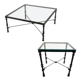 Elevate Your Living Space With the Timeless Artistry of These Diego Giacometti-Inspired Glass Top Tables 1970s For Sale