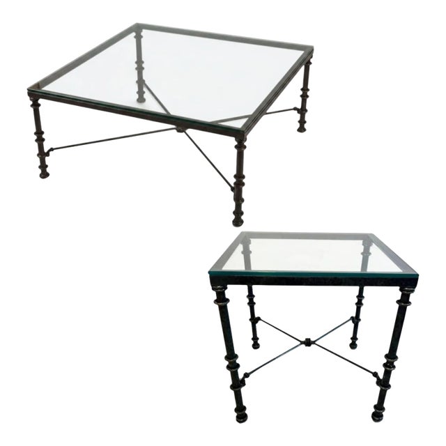 Elevate Your Living Space With the Timeless Artistry of These Diego Giacometti-Inspired Glass Top Tables 1970s For Sale