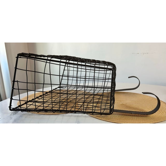 1930s 1930's Large Antique French Wirework Crimped Wire and Metal Wall Pocket Hanging Basket For Sale - Image 5 of 9