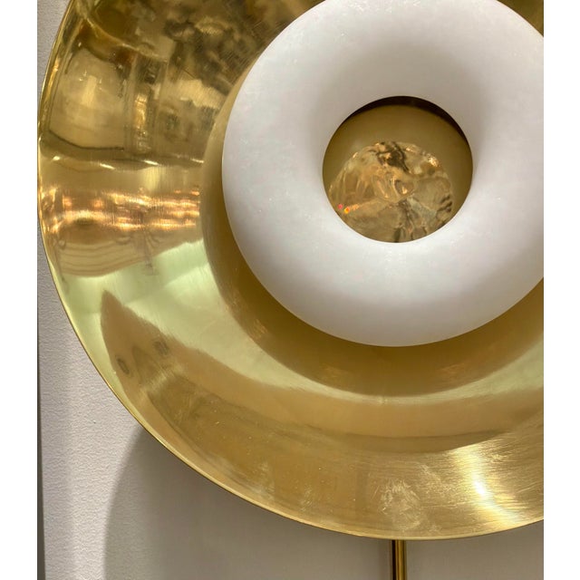 2020s Revelation Modern Brass and Alabaster Vice Versa Led Wall Sconces Pair For Sale - Image 5 of 6