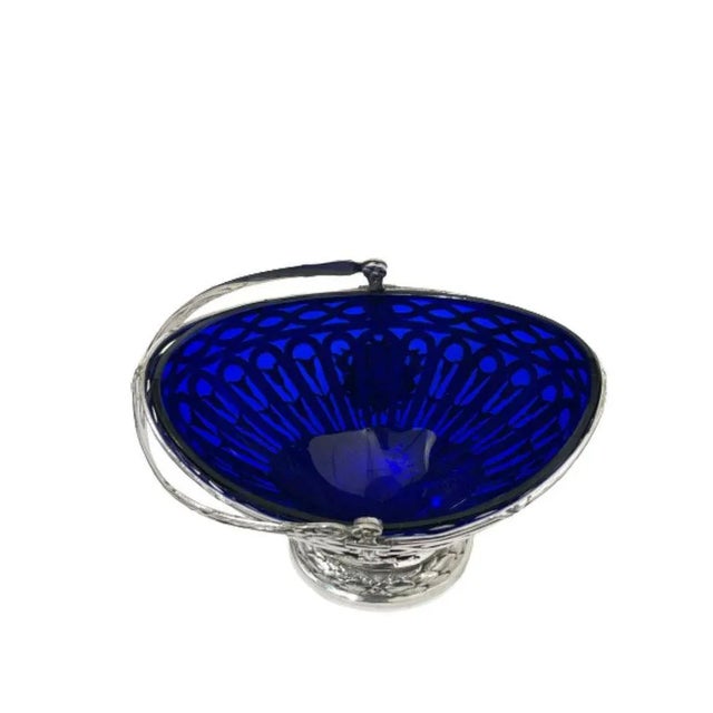 German Silver Basket with Blue Glass by Storck & Sinsheimer For Sale - Image 4 of 7