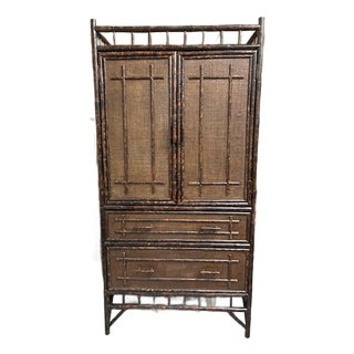 20th Century Burnt Bamboo Rattan Linen Press For Sale