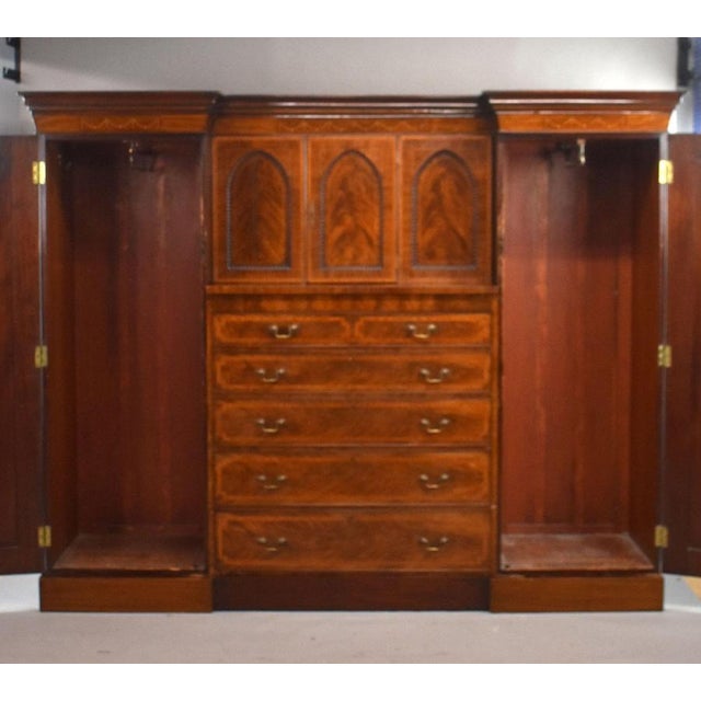 Victorian Flame Mahogany Breakfront Triple Wardrobe, 1860 For Sale - Image 9 of 11
