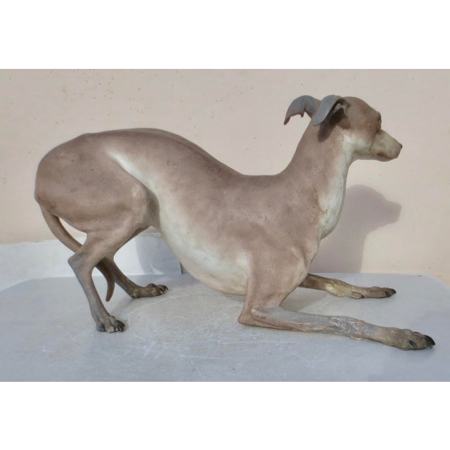 Ceramic Life Size Antique French Porcelain Grey Hound 1867 ( 159 Years Old) For Sale - Image 7 of 16