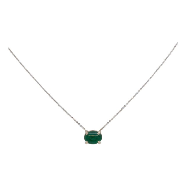 1.2Ct Zambian Emerald Pendant With Attached Chain in Solid 14k Gold, Oval 8x6mm For Sale