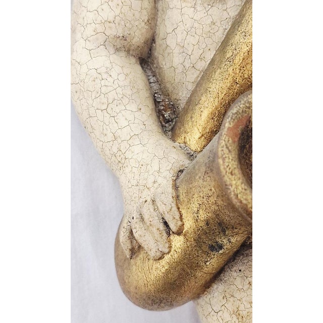 1930s Winged Putto Playing the Wind Instrument Carved in Wood, Early 1900s For Sale - Image 5 of 17