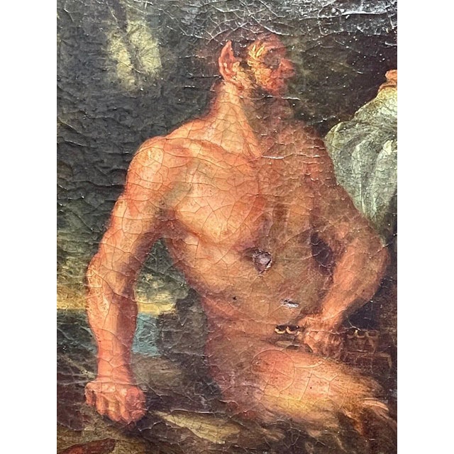 Sky Blue 18th Century Italian Baroque Mythological Oil Painting in Carved Giltwood Frame Apollo and Marsyas After Filippo Lauri For Sale - Image 8 of 11