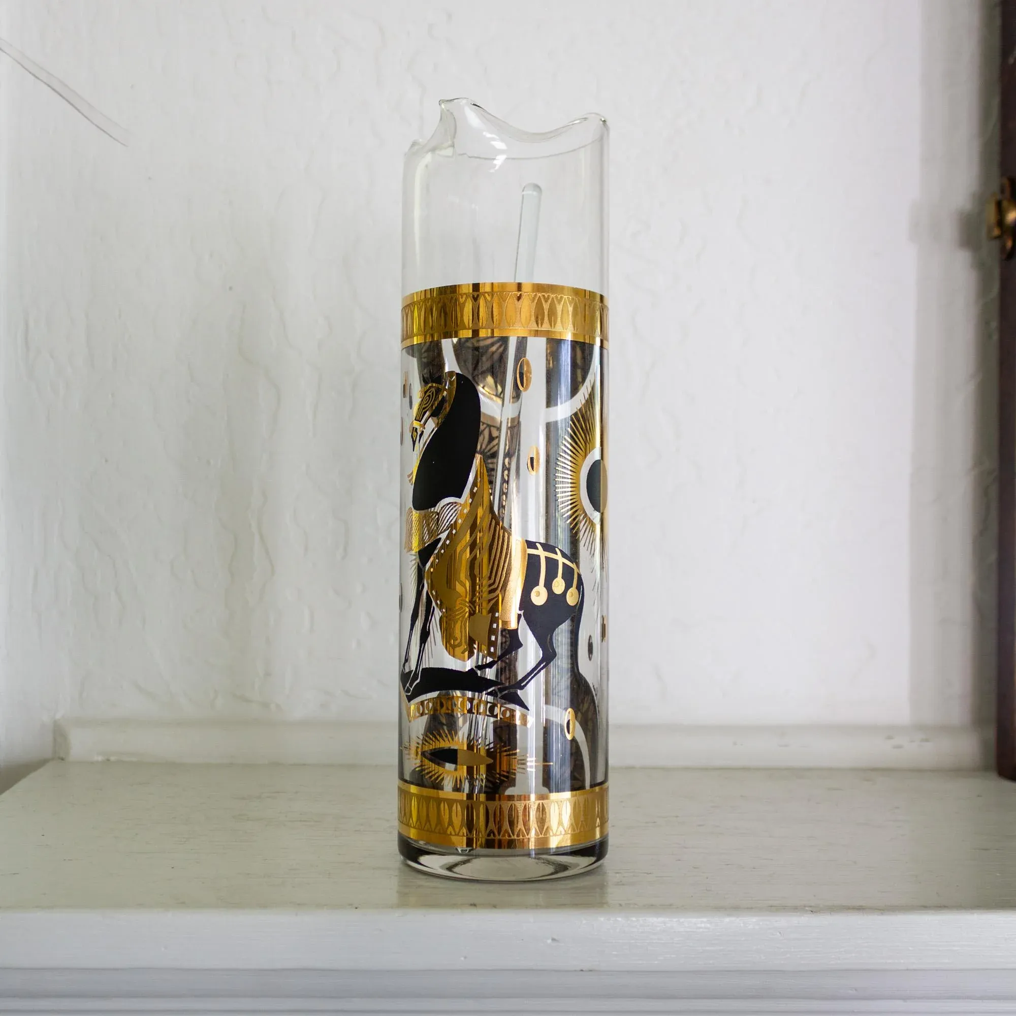 Fred Press Gold Trojan Horse Glass Cocktail Pitcher and Stirring