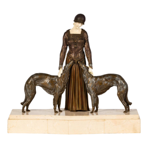 D. Chiparus French Art Deco Bronze Figurine Borzoi Dogs Statue
