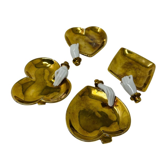 Mid-Century Modern Mid-Century Hollywood Regency 22k Gold Playing Card Suit Trinket Dishes - Set of 4 For Sale - Image 3 of 15