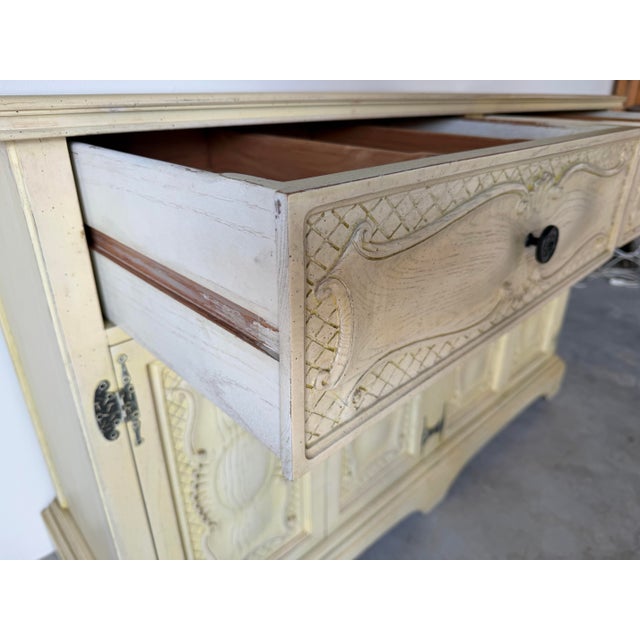 Vintage French Provincial Style Carved Wood Sideboard / Buffet Cabinet For Sale - Image 10 of 18