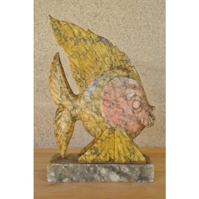 Yellow Vintage Italian Yellow/Pink Alabaster Carved Sculpture of a Fish For Sale - Image 8 of 9