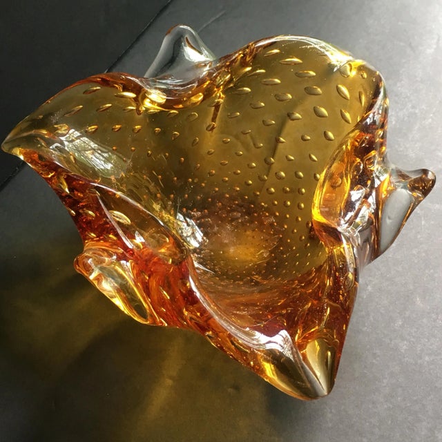 Mid-Century Modern 1950s Mid-Century Modern Amber Murano Glass Organic Shaped Bowl For Sale - Image 3 of 9