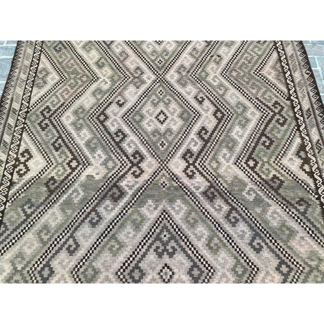 1990s Maimana Kilim Area Rug, Handwoven Wool, 8x15, Ivory & Olive For Sale - Image 5 of 12