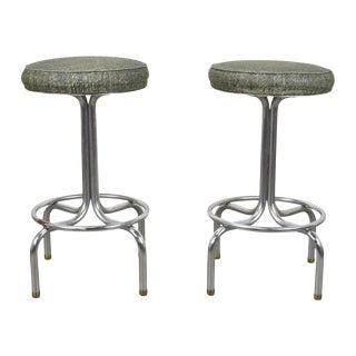 Vintage Mid-Century Modern Chrome Short Stools - A Pair For Sale