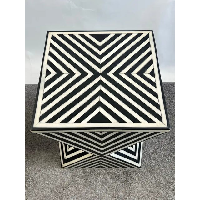 1990s Art Deco Style Black & White Resin Sculptural Side End Table or Stool, a Pair For Sale - Image 5 of 17