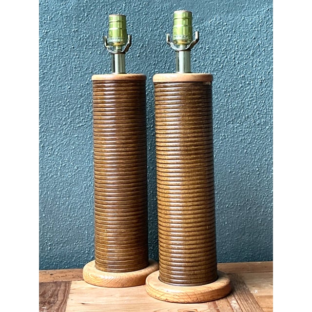 Vintage Pencil Reed Cylinder Lamps - A Pair For Sale - Image 10 of 12
