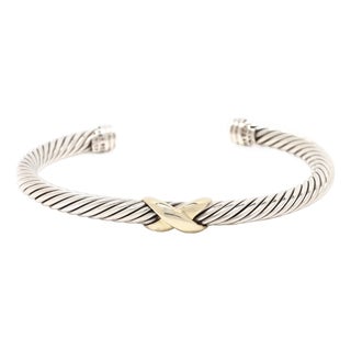 David Yurman Cable Flex X Bracelet, Sterling Silver & 14k Yellow Gold For Sale