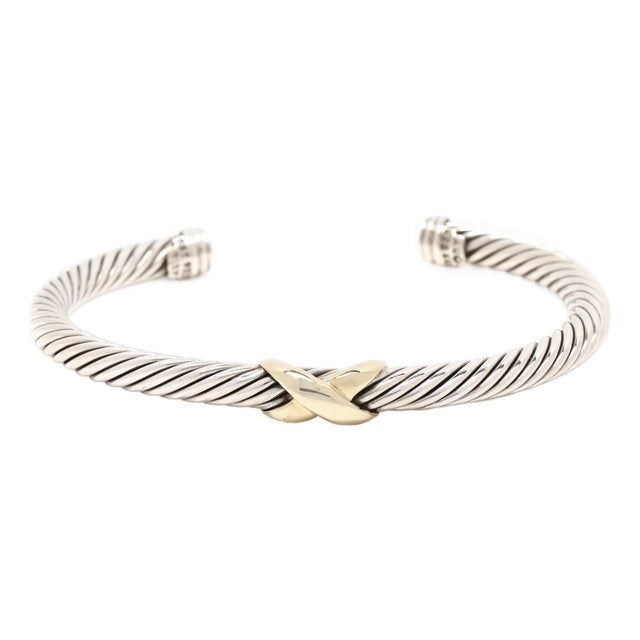 David Yurman Cable Flex X Bracelet, Sterling Silver & 14k Yellow Gold For Sale