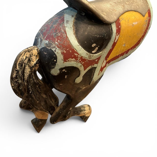 Antique American Cast Metal Carousel Horse | Original Paint | Display Stand For Sale - Image 10 of 12
