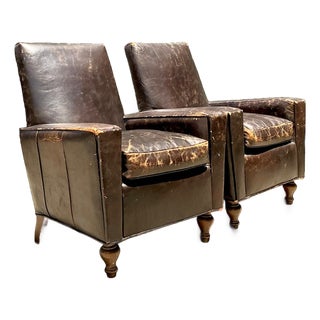 Vintage Old Hickory Distressed Leather Armchairs - Pair For Sale