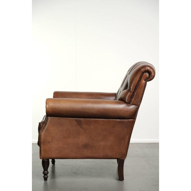 Chesterfield Armchair in Brown Cow Leather For Sale - Image 10 of 13