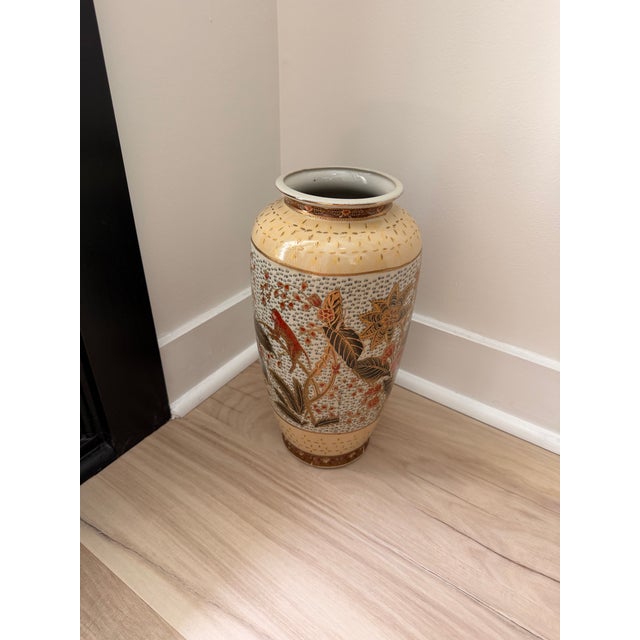 Hand-Painted Asian Ceramic Floor Vase With Monkey & Floral Motif For Sale - Image 4 of 7