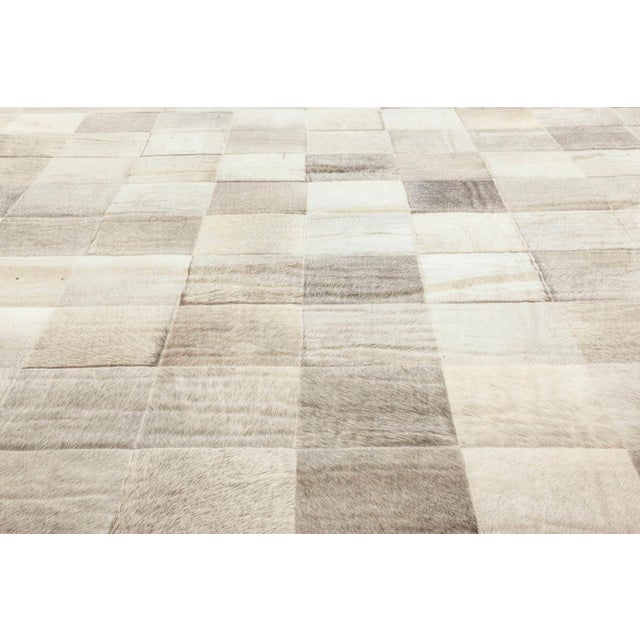 Contemporary Geometric Hair on Hide Grey Leather Runner by Doris Leslie Blau For Sale - Image 4 of 8