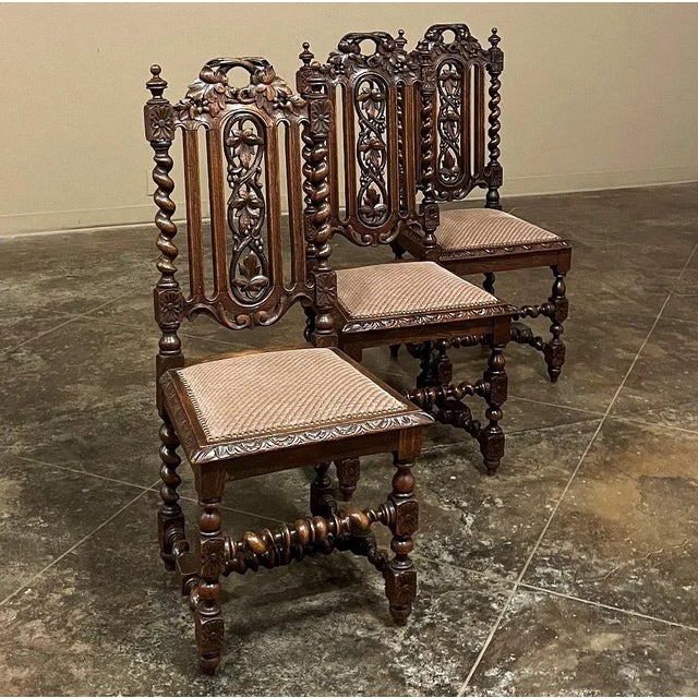Early 20th Century Set of 6 Antique French Renaissance Barley Twist Dining Chairs For Sale - Image 5 of 13