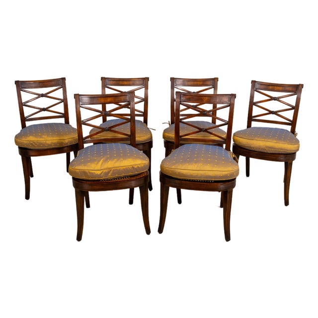 Set of 6 Theodore Alexander Walnut Regency Cane Seat Style Dining Chairs For Sale