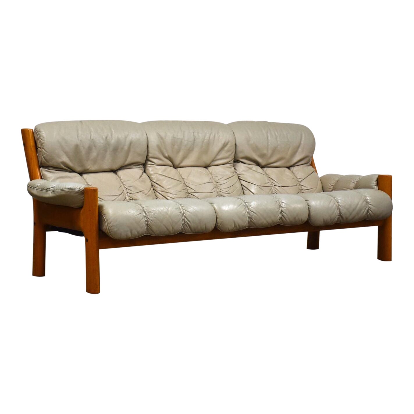 Beige Leather and Teak Sofa by Ekornes Chairish