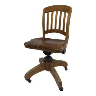 Vintage Industrial Wood Swivel Office Chair For Sale