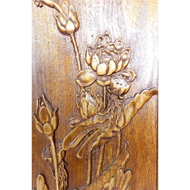 Brown Carved Wooden Panels with Floral and Animal Decorations, Indochina / Vietnam, Early 20th Century, Set of 3 For Sale - Image 8 of 17
