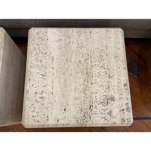 White Italian Vintage Travertine Cube Side Tables, Pair For Sale - Image 8 of 12