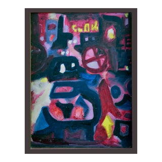 1960s "Nocturnal Train in the City" Abstract Cityscape Oil Painting, Framed by Tom Hamil For Sale