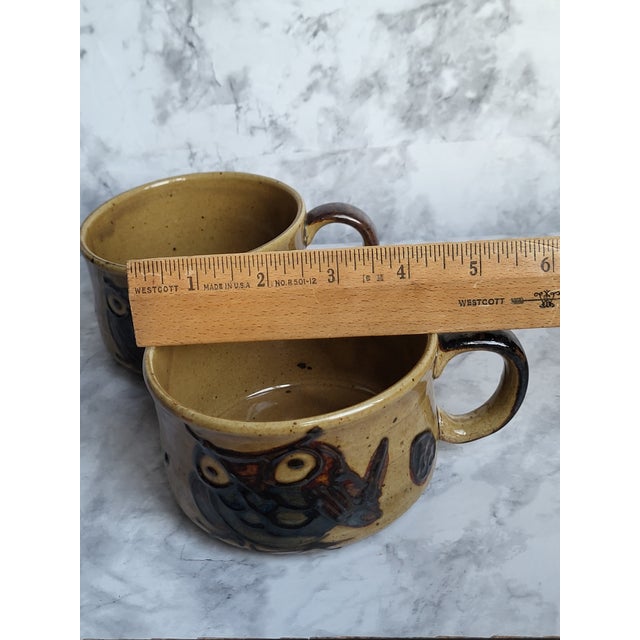 1960s Mid-Century Modern Owl Ceramic Cups - Pair For Sale - Image 9 of 12