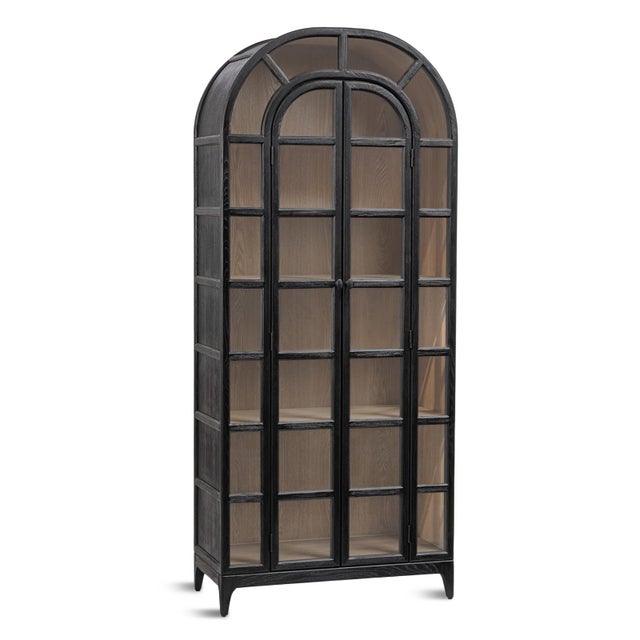 Beautifully crafted elm and glass display bookcase. Featuring an elegant arched silhouette inspired by classic European...