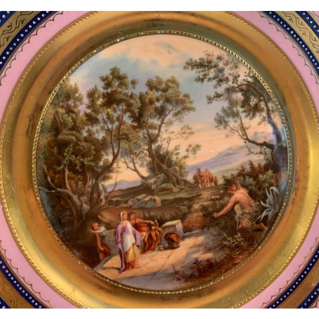 10.5” diameter, beautiful hand painted allegorical scene artist signed H. Seele, nice raised gilding, blue beehive mark,...