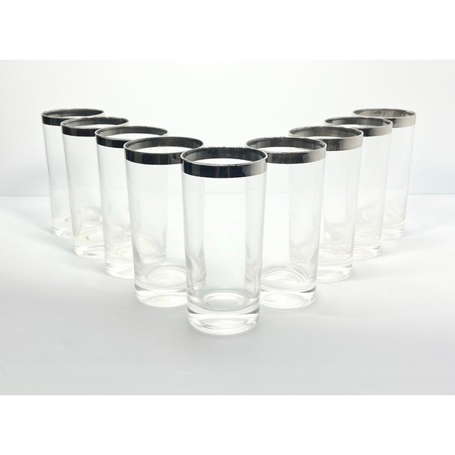 Mid-Century Modern 1950s Dorthy Thorpe “Silver Band” Set of 9 Highball Tumbler Glasses For Sale - Image 3 of 5