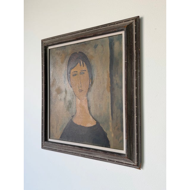 1970s Amadeo Modigliani Style Portrait Reproduction – Casein on Masonite Painting, Framed For Sale - Image 4 of 12