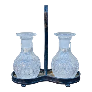 Mid Century English Oil and Vinegar Bottles With Stand