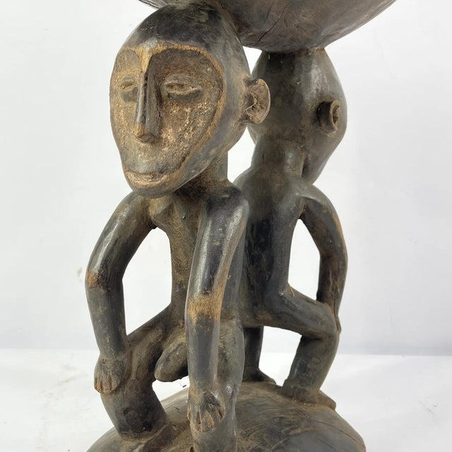 Black Early 20th Century Luba Stool with Dual Caryatid Figures For Sale - Image 8 of 12