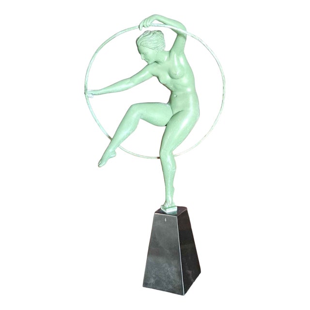 Derenne, Art Deco Sculpture Dancer with Hoop, Metal For Sale