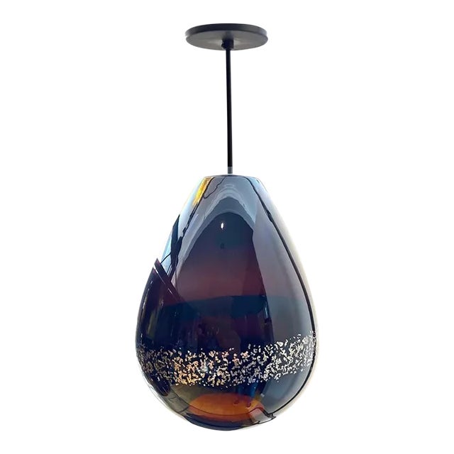 Contemporary Brown Art Glass With Silver Leaf Embellishment Pendant - Large For Sale