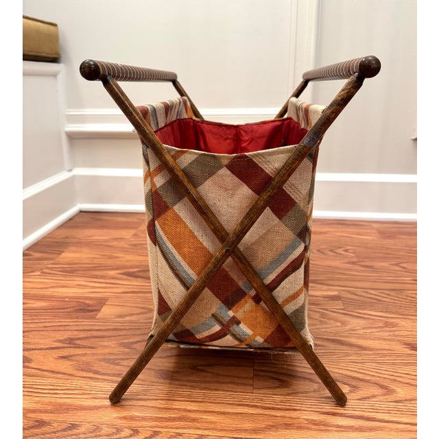 Wood Vintage Mid-Century Modern Boho Chic Collapsible Sewing Basket/Magazine Rack For Sale - Image 7 of 12